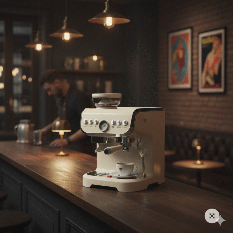 Cafetera automática para café en grano y molido blanca